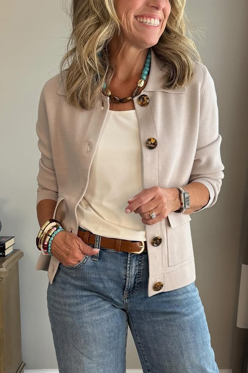 Casual Lapel Pocket Solid Color Jacket