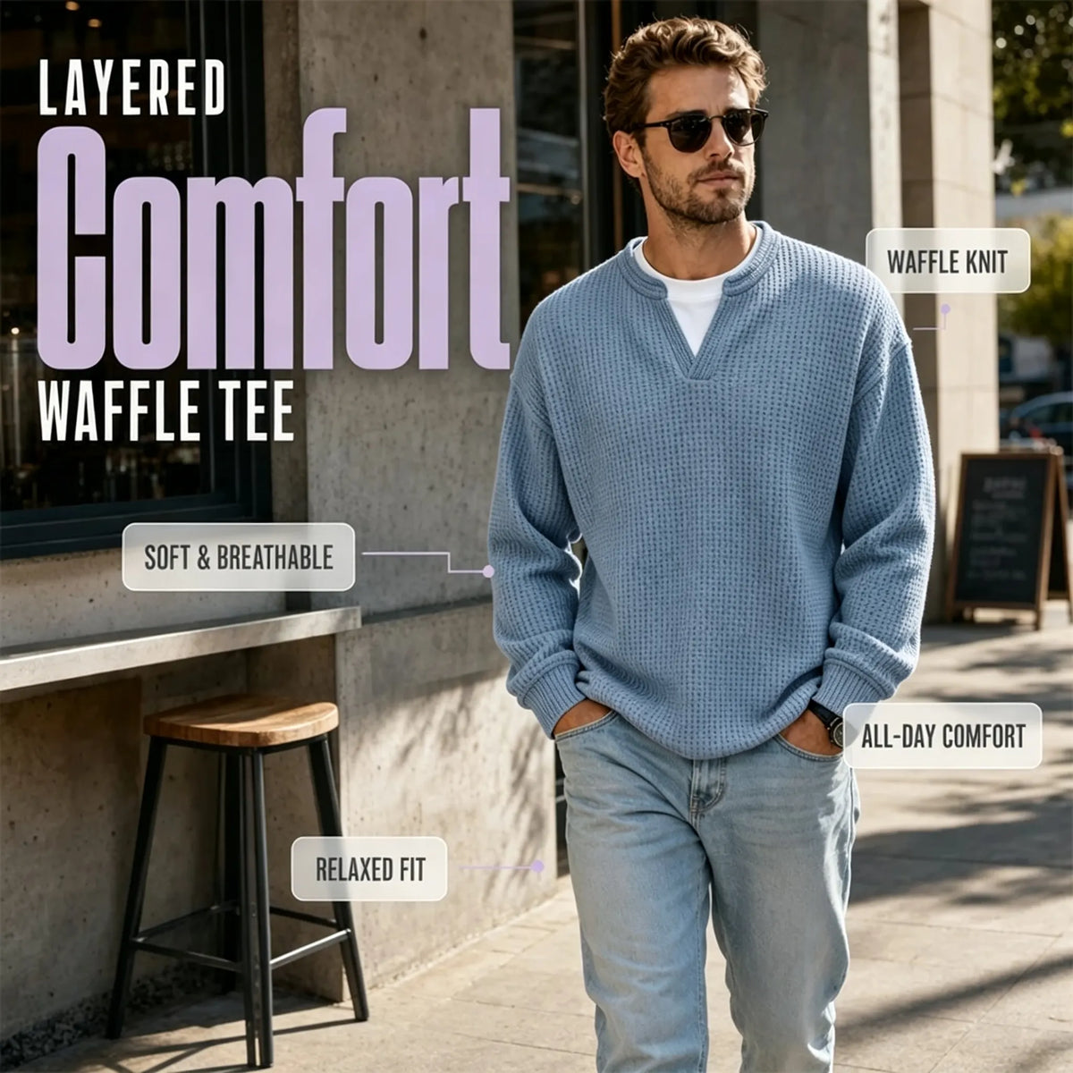 Timeless Comfort | Men's Textured Waffle Layered-Look Long-Sleeve Tee⏳ LAST DAY 66% OFF! 🔥