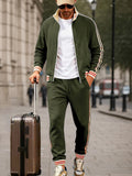 Sporty Contrasting Stripes Jacket Pants Set